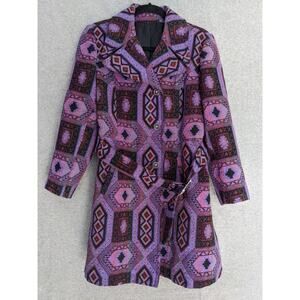 Vintage Tapestry Carpet Coat Womens Purple Mosaic Needlepoint 70s Boho Hippy USA